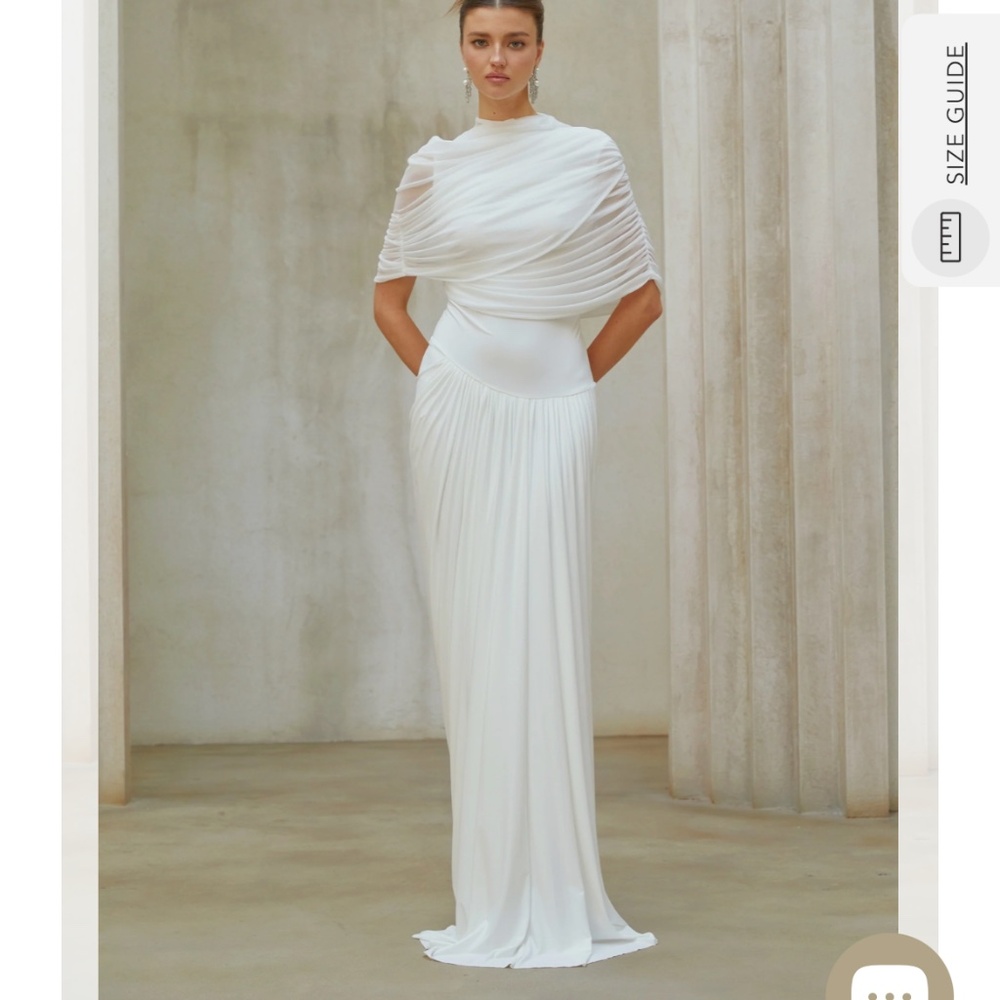 Miss Rosier CATHERINE WHITE ASYMMETRICAL PLEATED MAXI DRESS